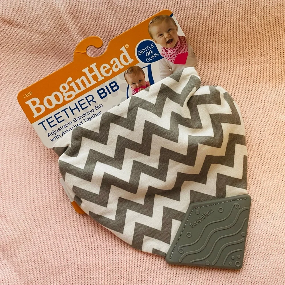 BooginHead Unisex Grey/White Chevron Teether Bib